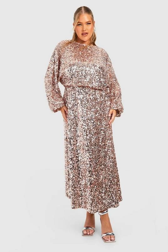 BOOHOO Plus Sequin Puff Sleeve Midi Dress 3 BOOHOO Plus Sequin Puff Sleeve Midi Dress - Image 3