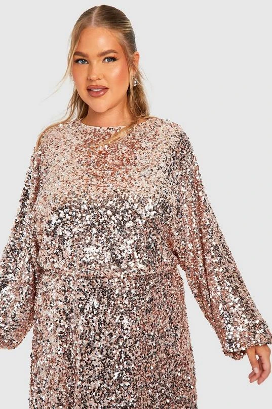 BOOHOO Plus Sequin Puff Sleeve Midi Dress 4 BOOHOO Plus Sequin Puff Sleeve Midi Dress - Image 4