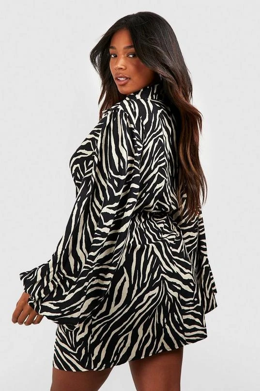 BOOHOO Plus Zebra Print Blouson Sleeve Wrap Dress 2 BOOHOO Plus Zebra Print Blouson Sleeve Wrap Dress - Image 2