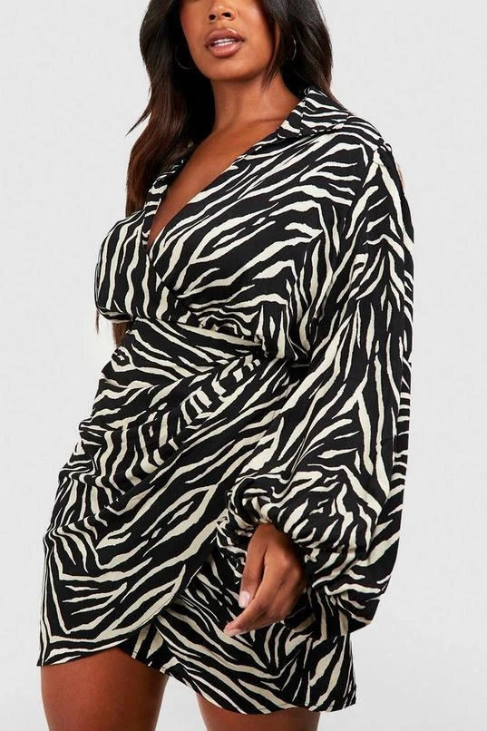 BOOHOO Plus Zebra Print Blouson Sleeve Wrap Dress 4 BOOHOO Plus Zebra Print Blouson Sleeve Wrap Dress - Image 4