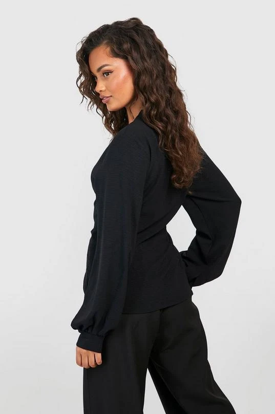 BOOHOO Black Hammered Volume Sleeve Fitted Blouse 2 BOOHOO Black Hammered Volume Sleeve Fitted Blouse - Image 2