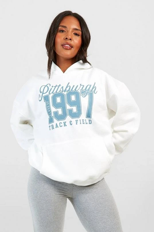 BOOHOO Plus Pittsburgh Slogan Printed Hoodie 1 BOOHOO Plus Pittsburgh Slogan Printed Hoodie