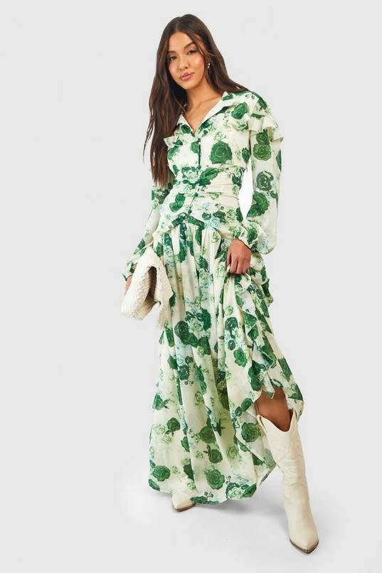 BOOHOO Floral Chiffon Ruched Maxi Dress 1 BOOHOO Floral Chiffon Ruched Maxi Dress