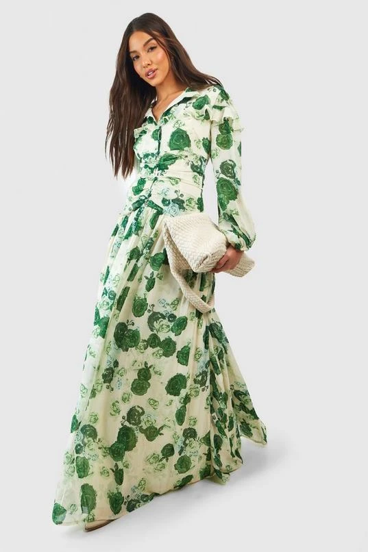 BOOHOO Floral Chiffon Ruched Maxi Dress 3 BOOHOO Floral Chiffon Ruched Maxi Dress - Image 3