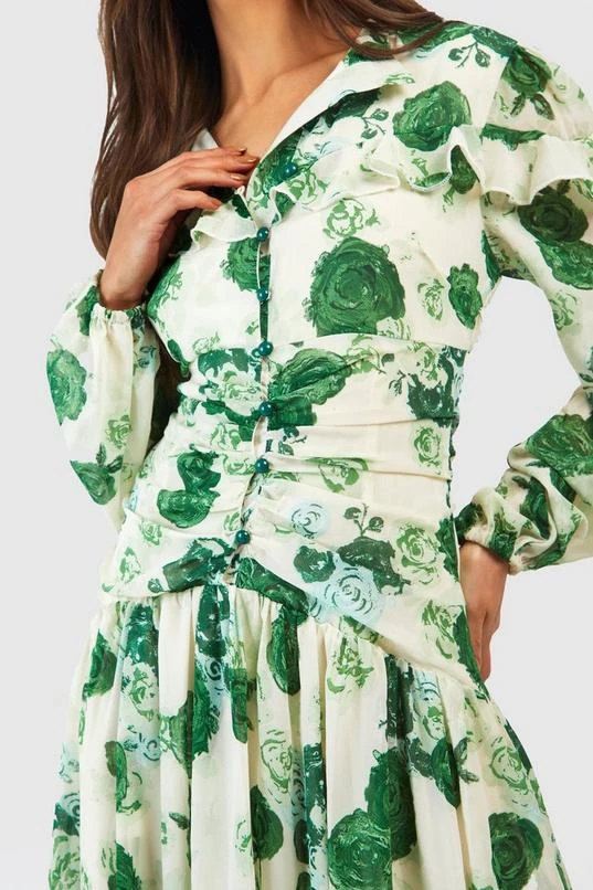 BOOHOO Floral Chiffon Ruched Maxi Dress 4 BOOHOO Floral Chiffon Ruched Maxi Dress - Image 4