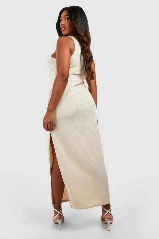 BOOHOO Plus Wide Rib Loose Split Midi Dress 2 BOOHOO Plus Wide Rib Loose Split Midi Dress - Image 2