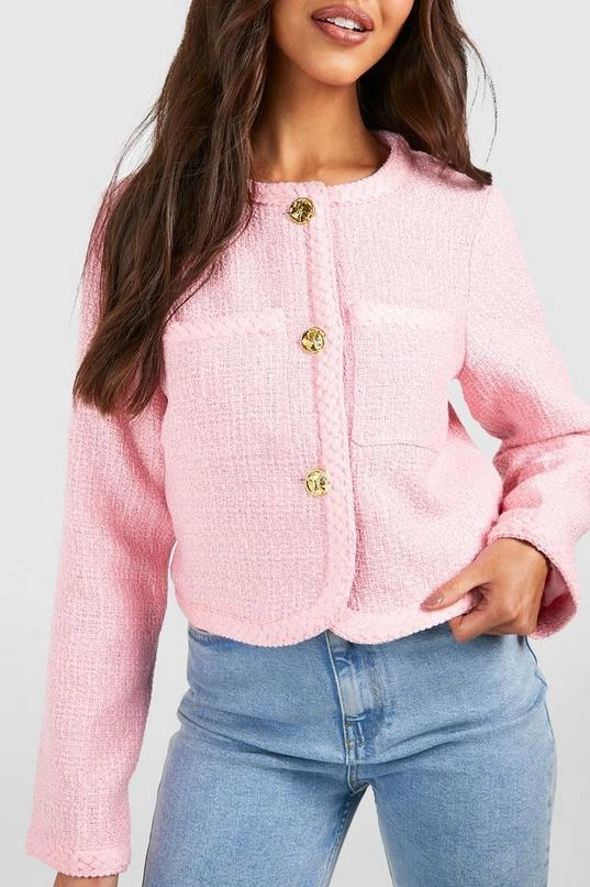 BOOHOO Boucle Button Detail Jacket 4 BOOHOO Boucle Button Detail Jacket - Image 4