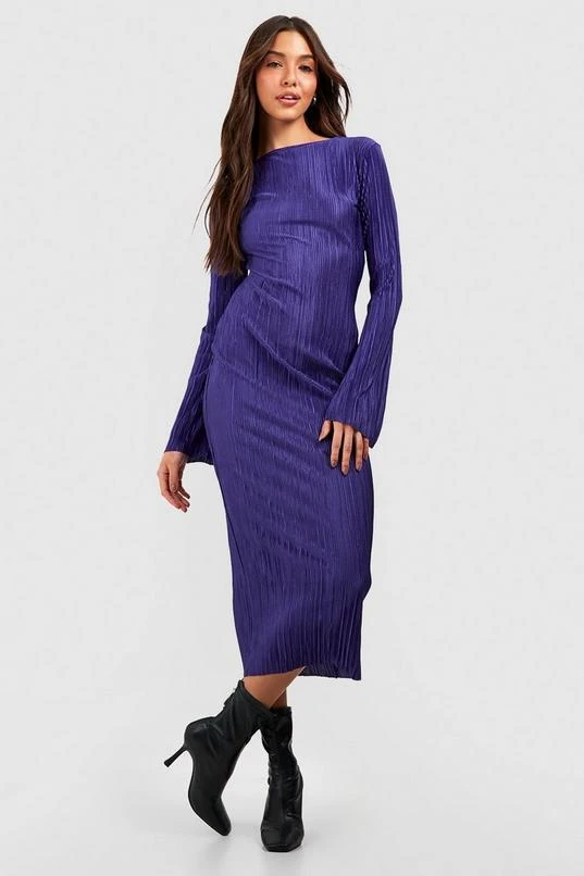 BOOHOO Plisse Flare Sleeve Midi Dress 3 BOOHOO Plisse Flare Sleeve Midi Dress - Image 3