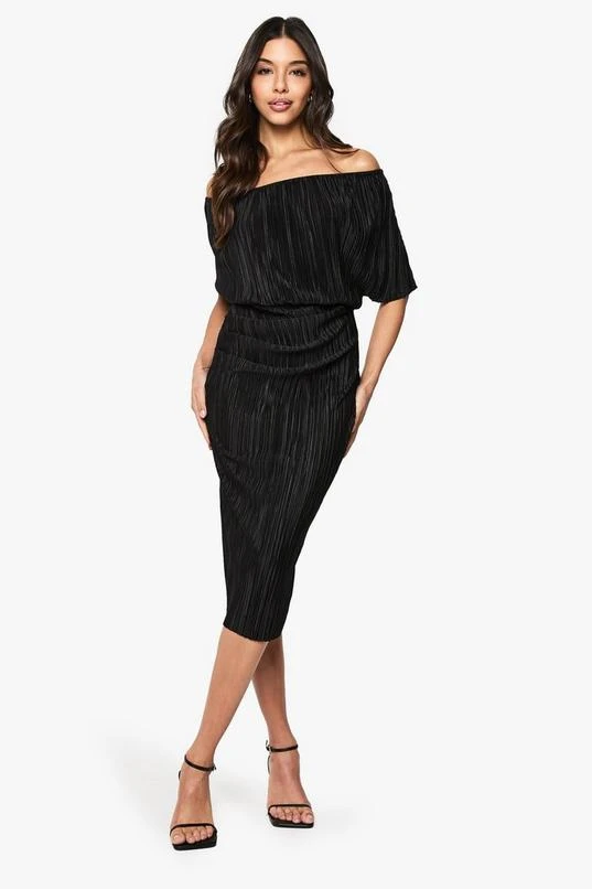 BOOHOO Plisse Off The Shoulder Midi Dress 1 BOOHOO Plisse Off The Shoulder Midi Dress
