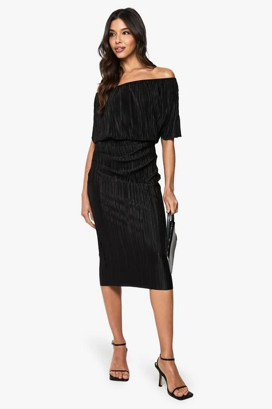BOOHOO Plisse Off The Shoulder Midi Dress 3 BOOHOO Plisse Off The Shoulder Midi Dress - Image 3