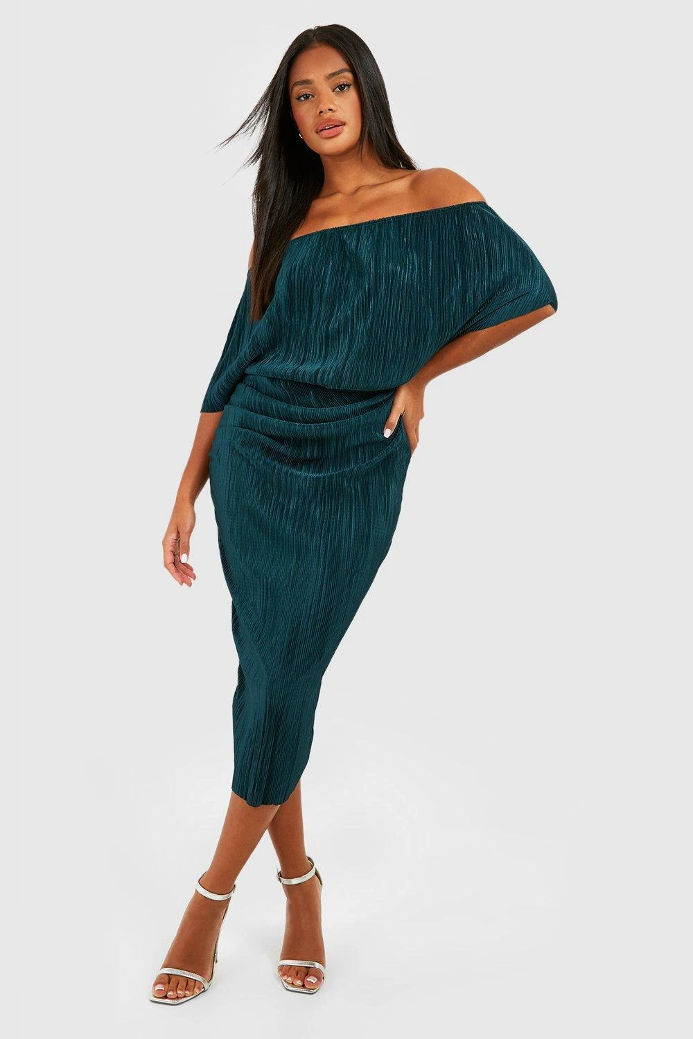 BOOHOO Plisse Off The Shoulder Midi Dress 7 BOOHOO Plisse Off The Shoulder Midi Dress - Image 7