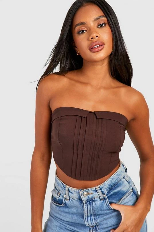 BOOHOO Bengaline Pleat Front Curved Hem Corset 1 BOOHOO Bengaline Pleat Front Curved Hem Corset