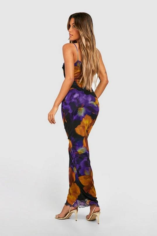 BOOHOO Floral Print Mesh Maxi Slip Dress 2 BOOHOO Floral Print Mesh Maxi Slip Dress - Image 2