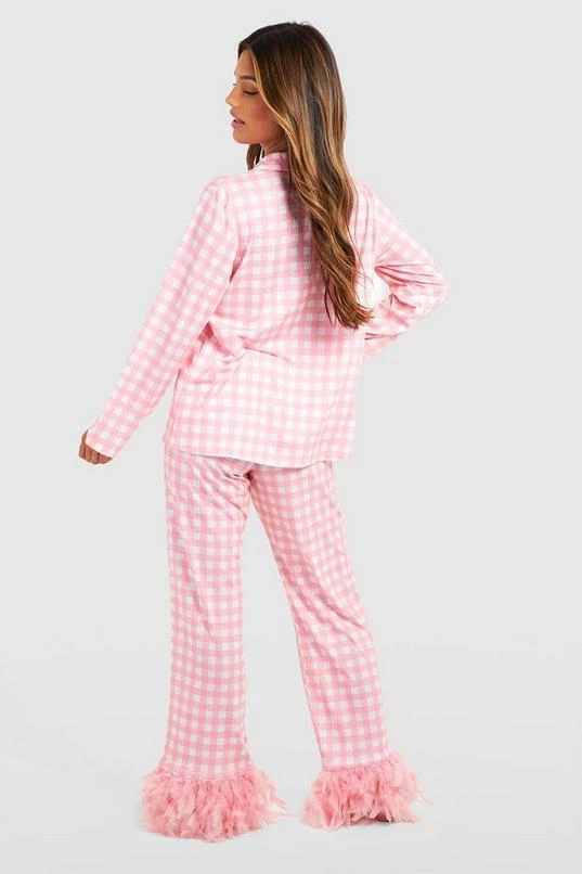 BOOHOO Gingham Feather Hem Pajama Set 2 BOOHOO Gingham Feather Hem Pajama Set - Image 2