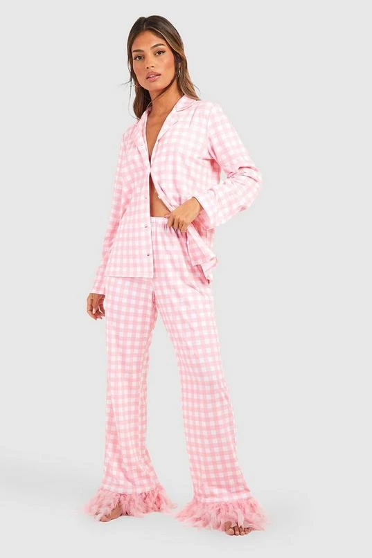 BOOHOO Gingham Feather Hem Pajama Set 3 BOOHOO Gingham Feather Hem Pajama Set - Image 3
