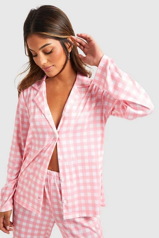 BOOHOO Gingham Feather Hem Pajama Set 4 BOOHOO Gingham Feather Hem Pajama Set - Image 4
