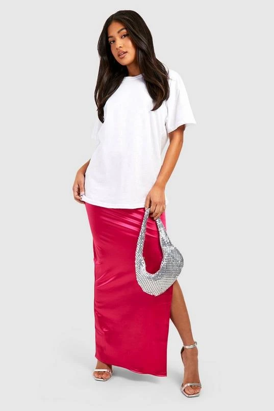 BOOHOO Petite Stretch Satin Side Split Maxi Skirt 1 BOOHOO Petite Stretch Satin Side Split Maxi Skirt