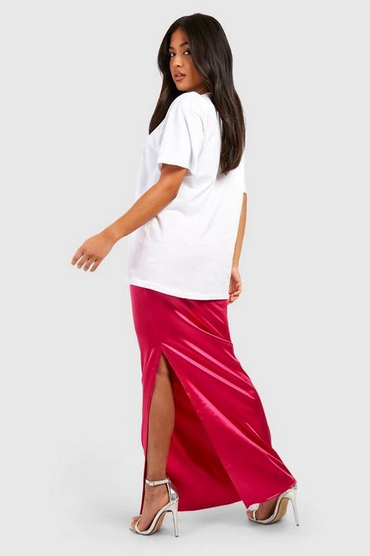 BOOHOO Petite Stretch Satin Side Split Maxi Skirt 2 BOOHOO Petite Stretch Satin Side Split Maxi Skirt - Image 2