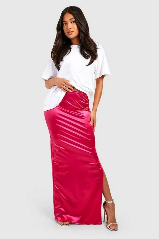 BOOHOO Petite Stretch Satin Side Split Maxi Skirt 3 BOOHOO Petite Stretch Satin Side Split Maxi Skirt - Image 3