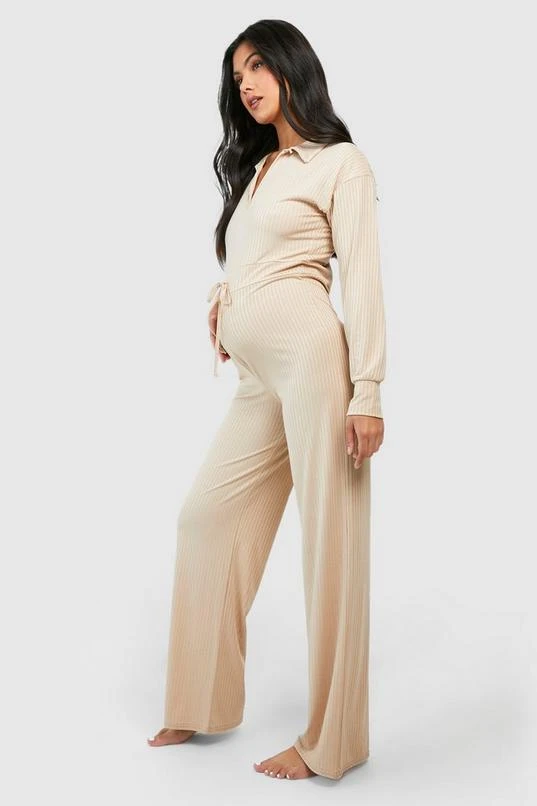 BOOHOO Maternity Collared Wide Leg Loungewear Jumpsuit 3 BOOHOO Maternity Collared Wide Leg Loungewear Jumpsuit - Image 3
