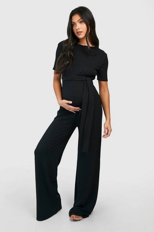 BOOHOO Maternity Short Sleeve Belted Loungewear Jumpsuit 1 BOOHOO Maternity Short Sleeve Belted Loungewear Jumpsuit