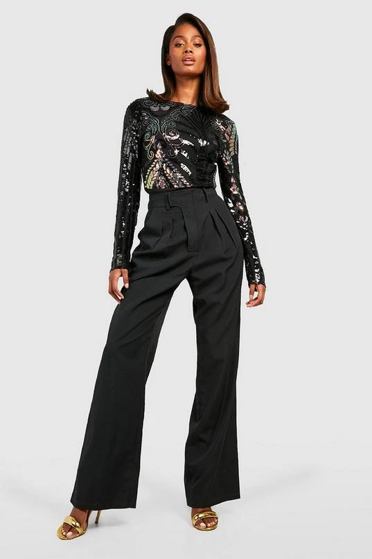 BOOHOO Black Demask Sequin Backless Bodysuit 3 BOOHOO Black Demask Sequin Backless Bodysuit - Image 3