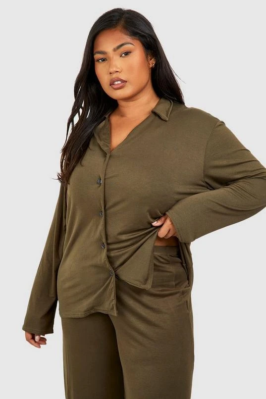 BOOHOO Plus Peached Jersey Long Sleeve Button Pj Shirt 1 BOOHOO Plus Peached Jersey Long Sleeve Button Pj Shirt