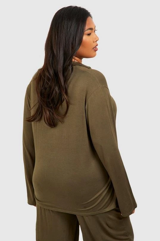 BOOHOO Plus Peached Jersey Long Sleeve Button Pj Shirt 2 BOOHOO Plus Peached Jersey Long Sleeve Button Pj Shirt - Image 2