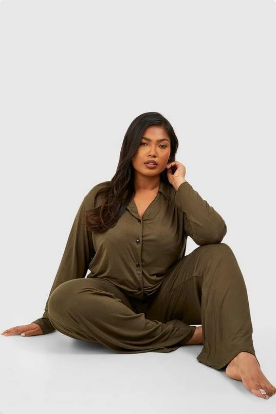 BOOHOO Plus Peached Jersey Long Sleeve Button Pj Shirt 3 BOOHOO Plus Peached Jersey Long Sleeve Button Pj Shirt - Image 3