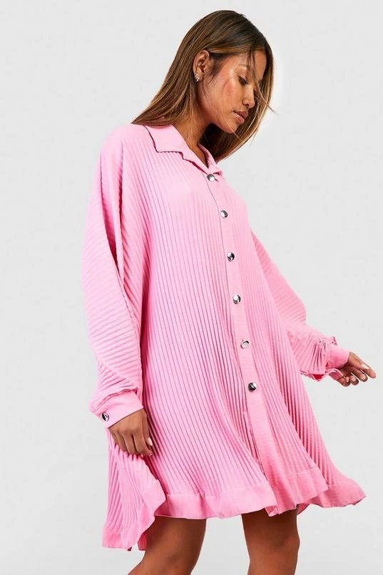 BOOHOO Pleated Shirt Dress 1 BOOHOO Pleated Shirt Dress