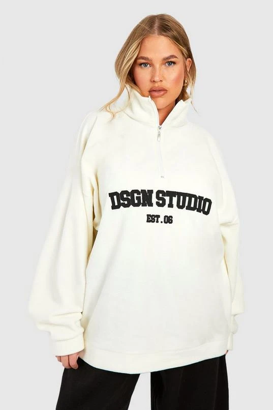 BOOHOO Cream Plus Dsgn Studio Embroidered Half Zip Oversized Sweatshirt 1 BOOHOO Cream Plus Dsgn Studio Embroidered Half Zip Oversized Sweatshirt