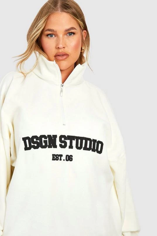 BOOHOO Cream Plus Dsgn Studio Embroidered Half Zip Oversized Sweatshirt 4 BOOHOO Cream Plus Dsgn Studio Embroidered Half Zip Oversized Sweatshirt - Image 4