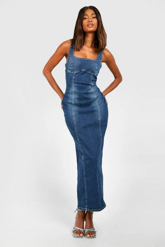 BOOHOO Stretch Denim Seam Detail Maxi Dress 3 BOOHOO Stretch Denim Seam Detail Maxi Dress - Image 3