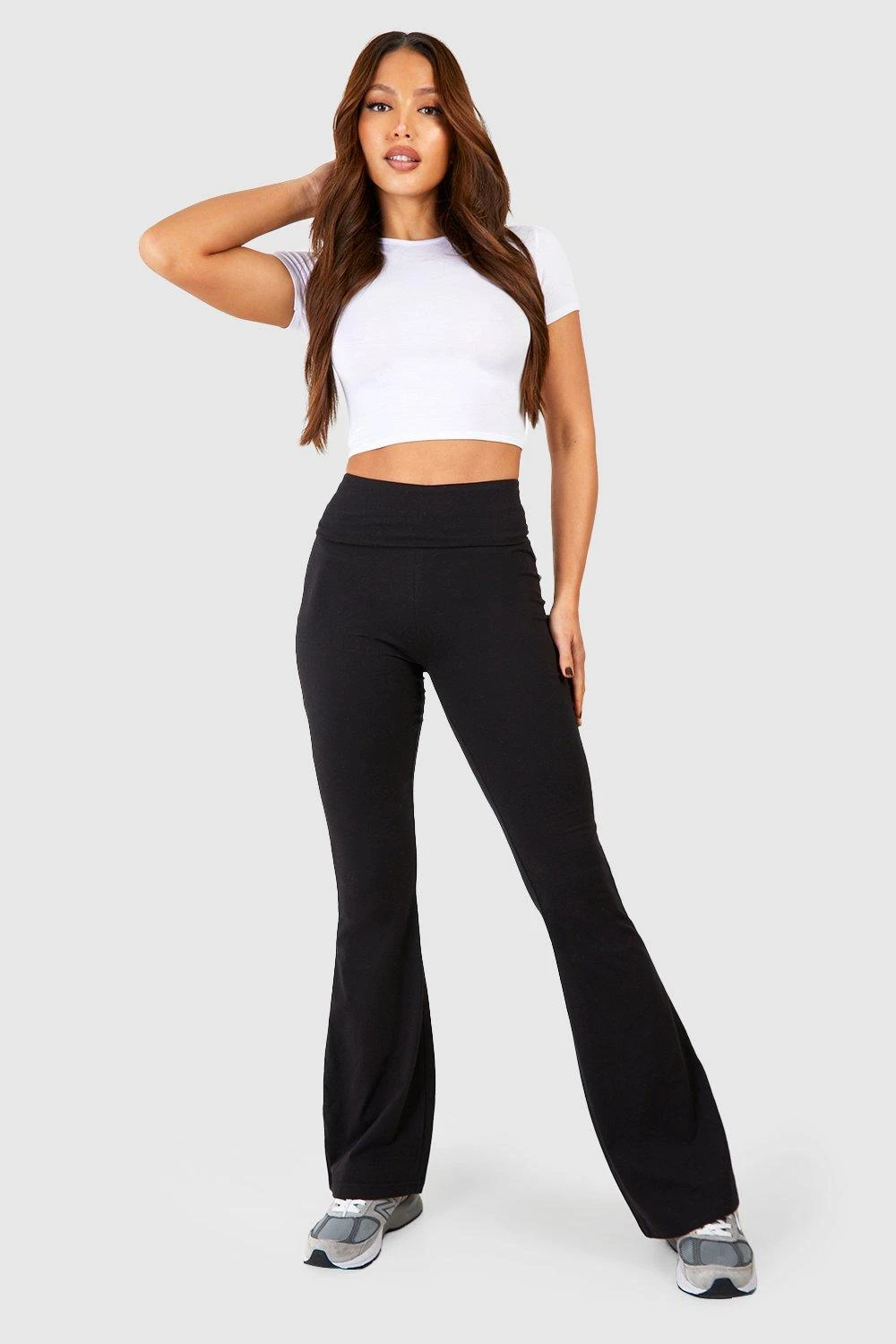 BOOHOO Tall Cotton Jersey Folded Waistband Yoga Flares 6 BOOHOO Tall Cotton Jersey Folded Waistband Yoga Flares - Image 6