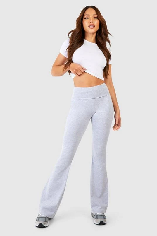BOOHOO Tall Cotton Jersey Folded Waistband Yoga Flares 1 BOOHOO Tall Cotton Jersey Folded Waistband Yoga Flares