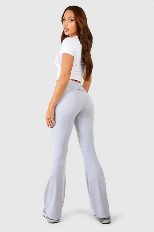 BOOHOO Tall Cotton Jersey Folded Waistband Yoga Flares 2 BOOHOO Tall Cotton Jersey Folded Waistband Yoga Flares - Image 2