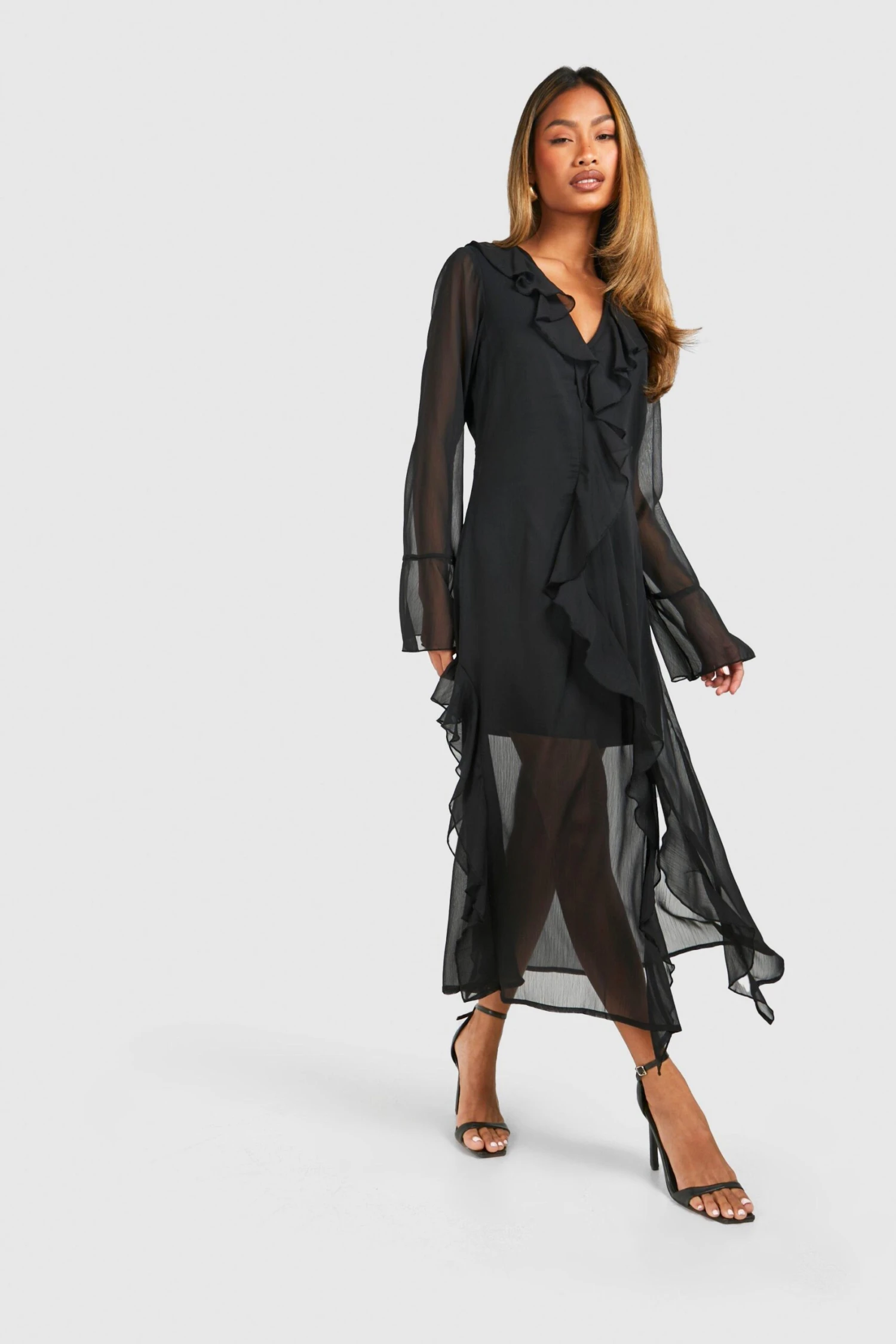 BOOHOO Chiffon Frill Midi Smock Dress 5 BOOHOO Chiffon Frill Midi Smock Dress - Image 5