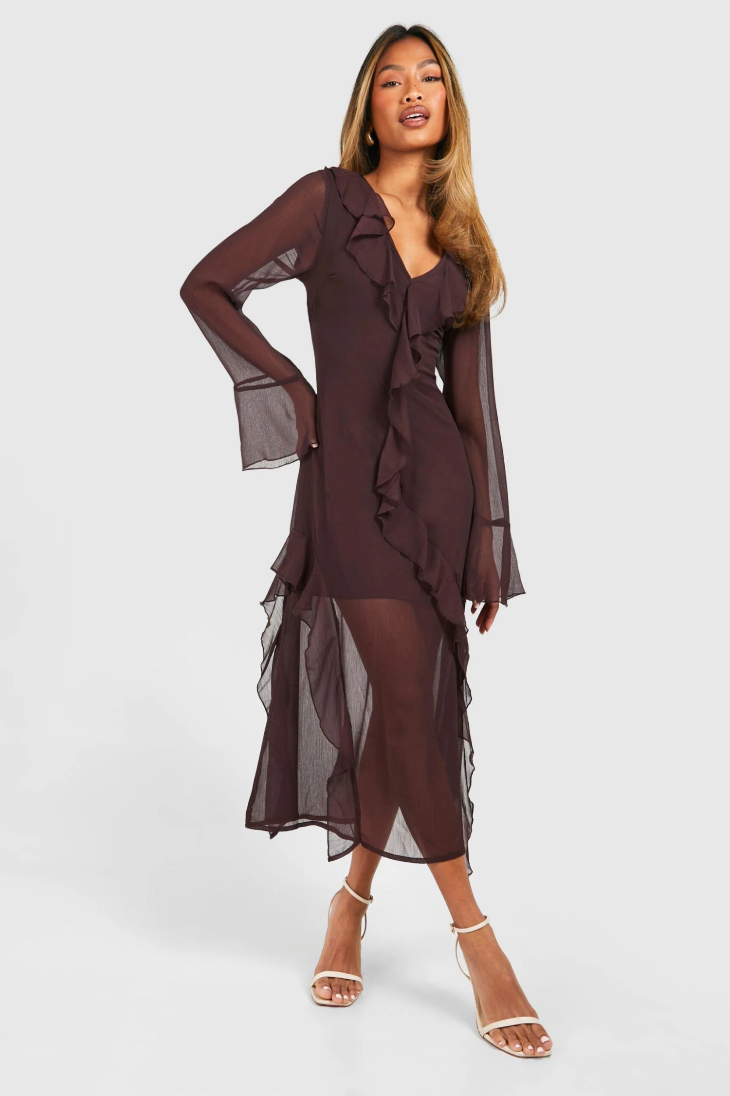 BOOHOO Chiffon Frill Midi Smock Dress 6 BOOHOO Chiffon Frill Midi Smock Dress - Image 6