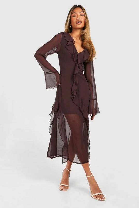 BOOHOO Chiffon Frill Midi Smock Dress 3 BOOHOO Chiffon Frill Midi Smock Dress - Image 3