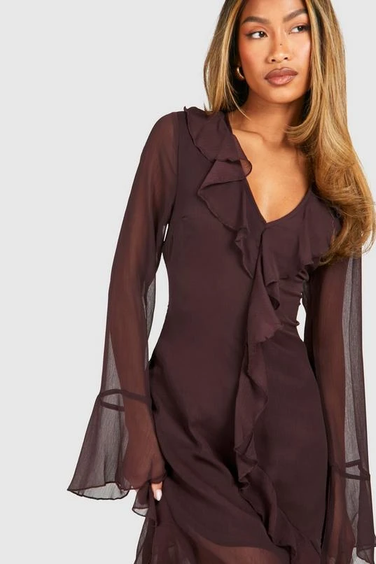 BOOHOO Chiffon Frill Midi Smock Dress 4 BOOHOO Chiffon Frill Midi Smock Dress - Image 4