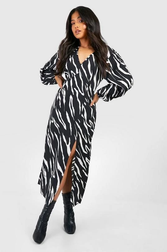 BOOHOO Petite Animal Print Blouson Sleeve Midi Dress 1 BOOHOO Petite Animal Print Blouson Sleeve Midi Dress