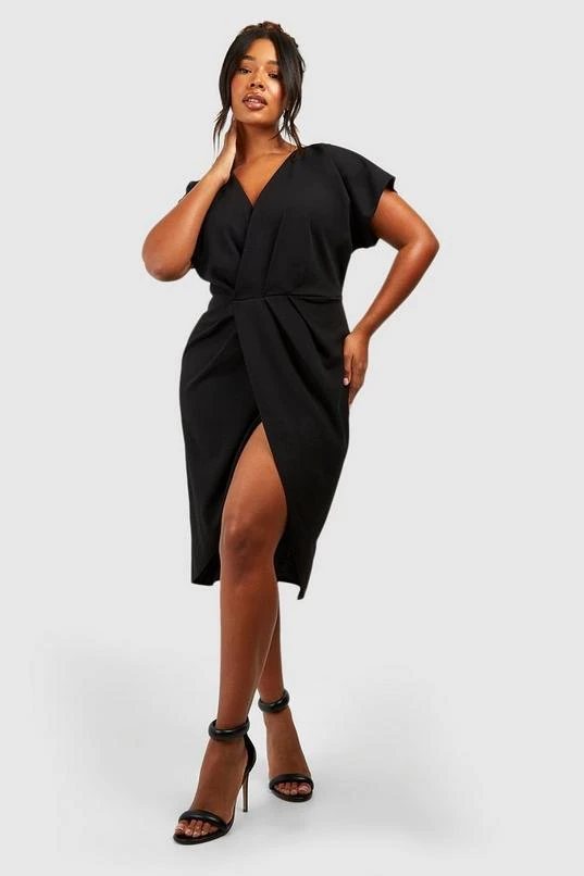 BOOHOO Plus Wrap Front Midi Dress 1 BOOHOO Plus Wrap Front Midi Dress