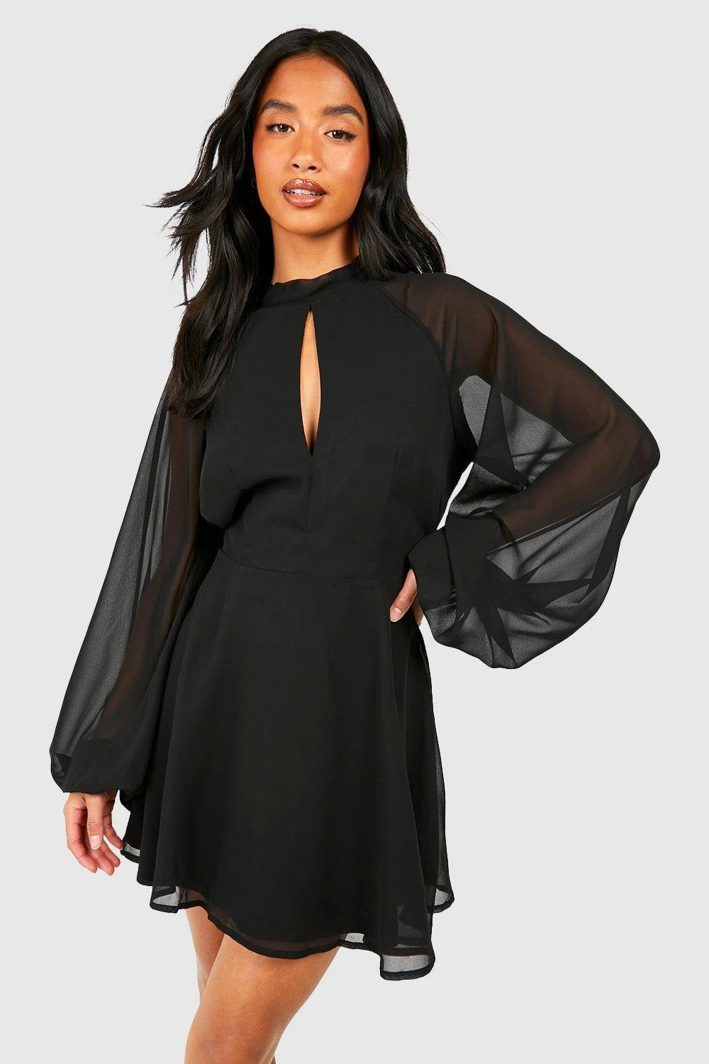 BOOHOO Petite High Neck Volume Sleeve Skater Dress 6 BOOHOO Petite High Neck Volume Sleeve Skater Dress - Image 6