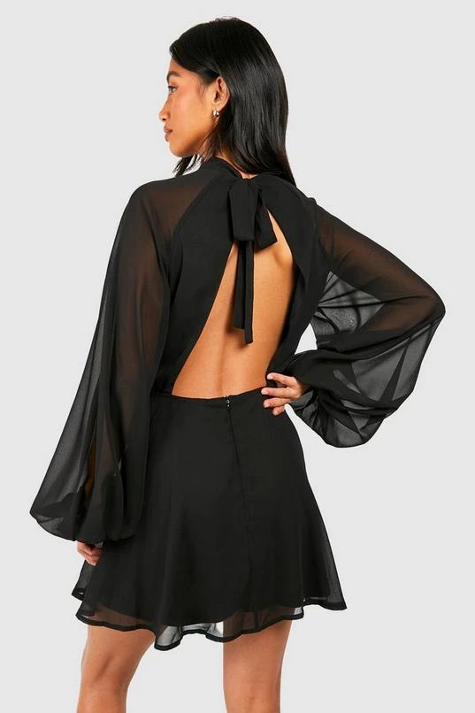 BOOHOO Petite High Neck Volume Sleeve Skater Dress 2 BOOHOO Petite High Neck Volume Sleeve Skater Dress - Image 2