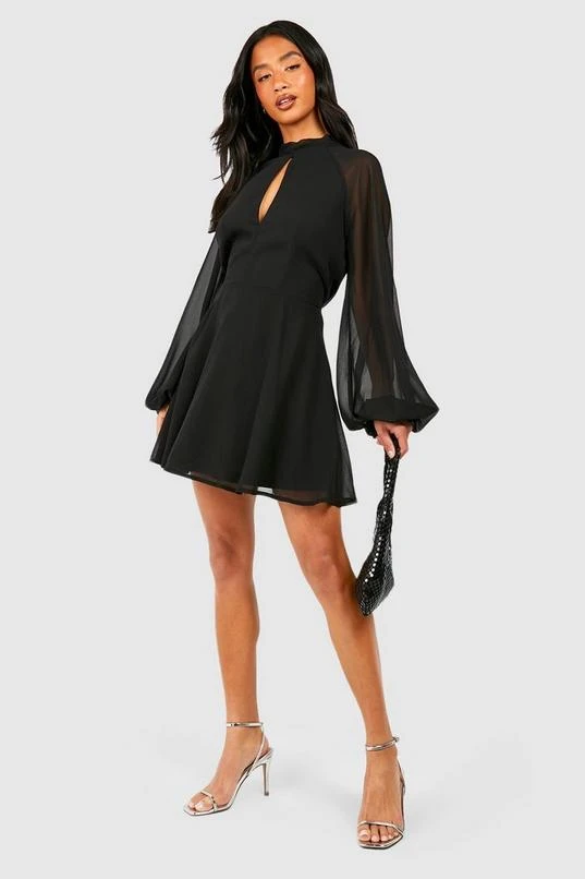 BOOHOO Petite High Neck Volume Sleeve Skater Dress 3 BOOHOO Petite High Neck Volume Sleeve Skater Dress - Image 3