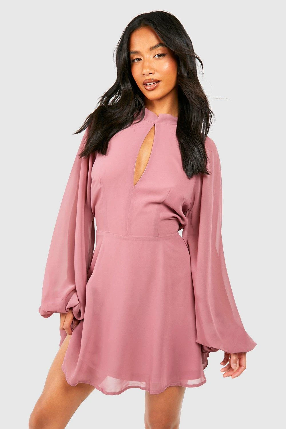 BOOHOO Petite High Neck Volume Sleeve Skater Dress 5 BOOHOO Petite High Neck Volume Sleeve Skater Dress - Image 5