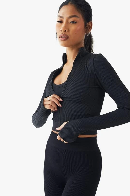 Boohoo Basics Seamless Rib Zip Through Jacket 1 Boohoo Basics Seamless Rib Zip Through Jacket