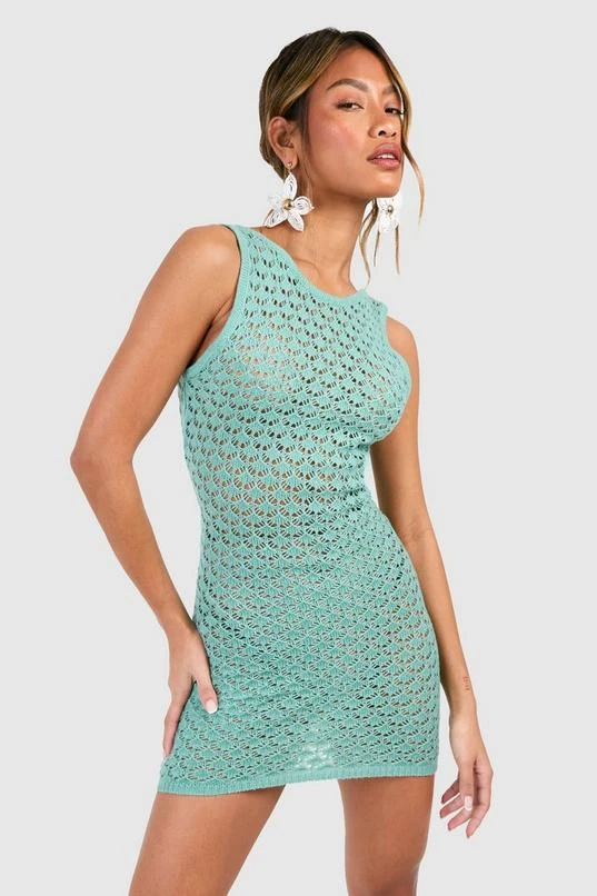 BOOHOO Chunky Crochet Scoop Back Mini Dress 1 BOOHOO Chunky Crochet Scoop Back Mini Dress
