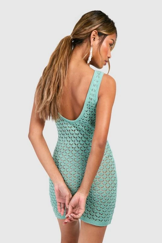BOOHOO Chunky Crochet Scoop Back Mini Dress 2 BOOHOO Chunky Crochet Scoop Back Mini Dress - Image 2