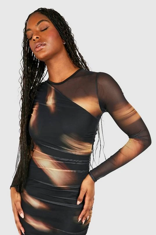 BOOHOO Tall Abstract Mesh Ruched Mini Dress 4 BOOHOO Tall Abstract Mesh Ruched Mini Dress - Image 4